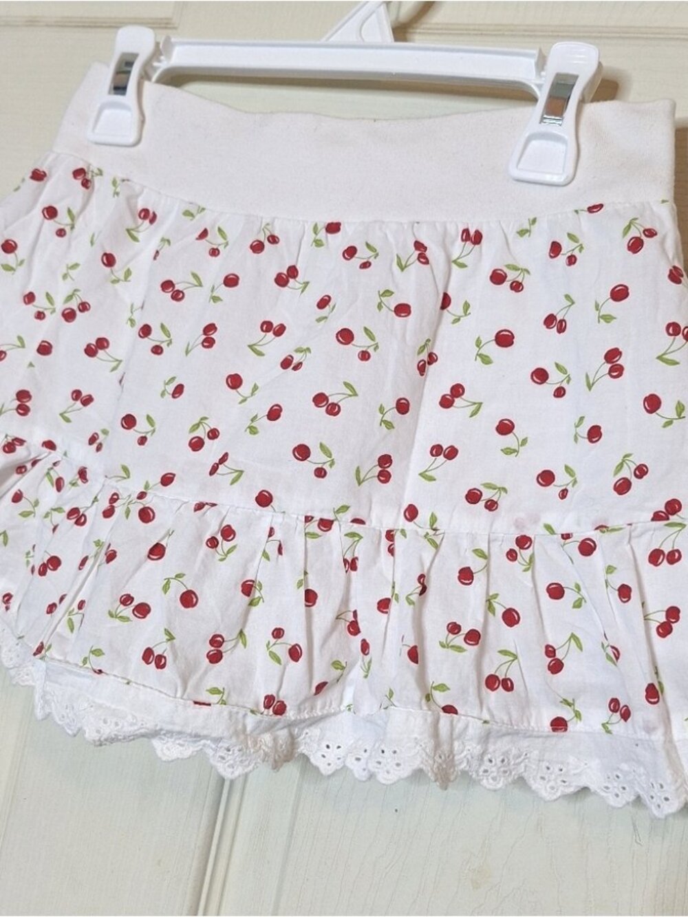White Cherry Print Mini Skirt